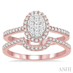3/4 ctw Oval Shape Diamond Lovebright Wedding Set with 1/2 ctw Engagement Ring and 1/5 ctw Wedding Band in 14K Rose and White Gold