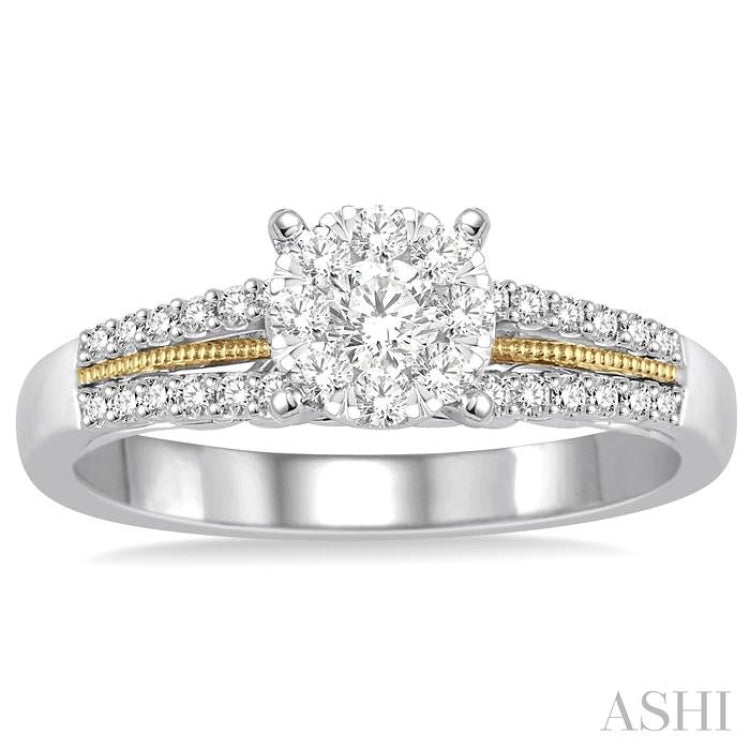 3/8 ctw Round Cut Diamond Lovebright Engagement Ring in 14K White and Yellow Gold