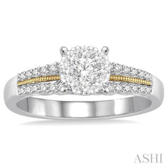 3/8 ctw Round Cut Diamond Lovebright Engagement Ring in 14K White and Yellow Gold