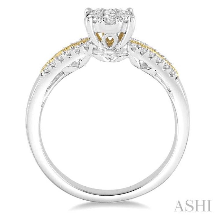 3/8 ctw Round Cut Diamond Lovebright Engagement Ring in 14K White and Yellow Gold