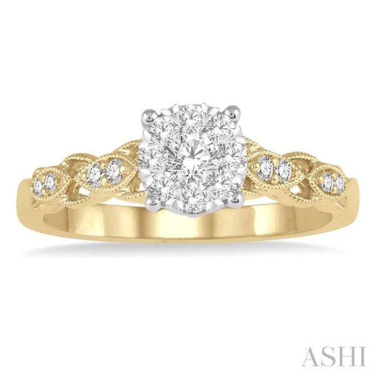 3/8 Ctw Two-Tone Lattice Round Cut Diamond Lovebright Ring in 14K Yellow and White Gold
