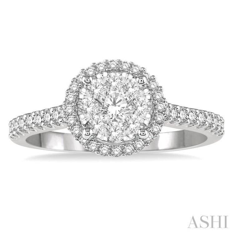 1/2 ctw Round Diamond Lovebright Halo Engagement Ring in 14K White and Yellow Gold