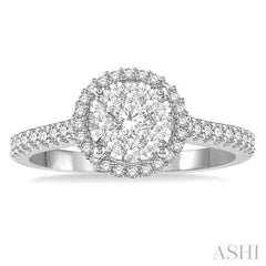 1/2 ctw Round Diamond Lovebright Halo Engagement Ring in 14K White and Yellow Gold