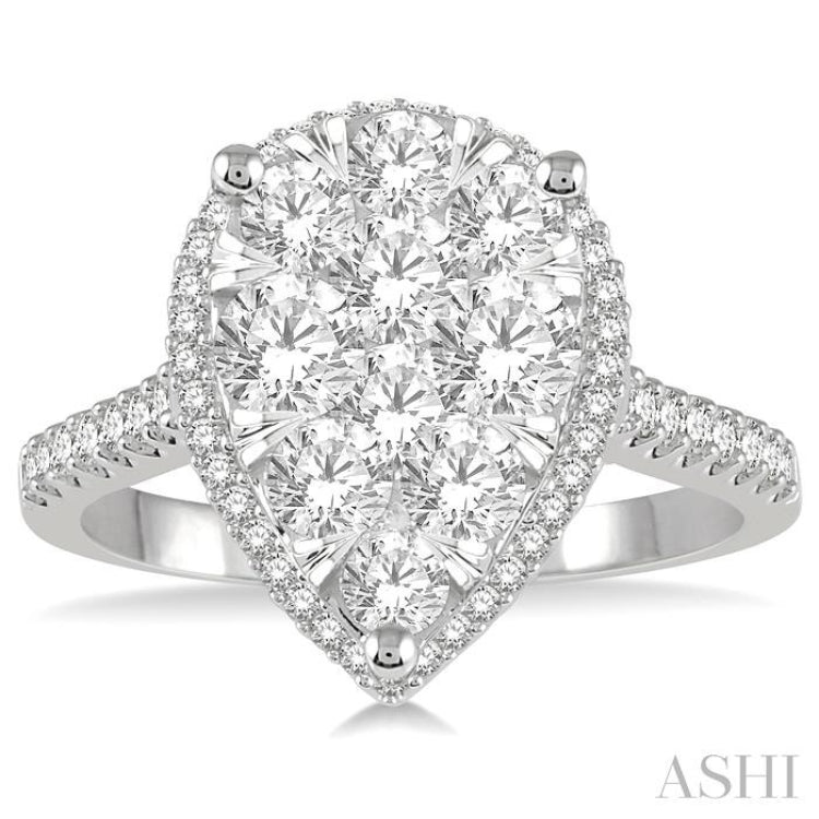 1 ctw Pear Shape Round Cut Diamond Lovebright Ring in 14K White and Rose Gold