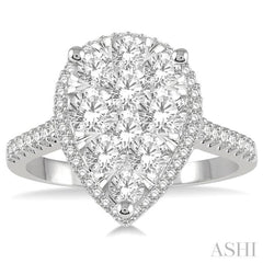 1 ctw Pear Shape Round Cut Diamond Lovebright Ring in 14K White and Rose Gold