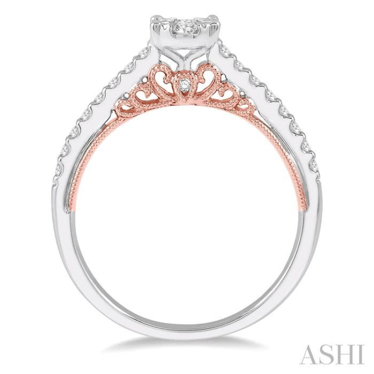 1/2 Ctw Oval Shape Lovebright round Cut Diamond Ring in 14K White and Rose Gold