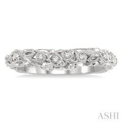 1/6 Ctw Lattice Leaf and Circular Motif Round Cut Diamond Wedding Band in 14K White Gold