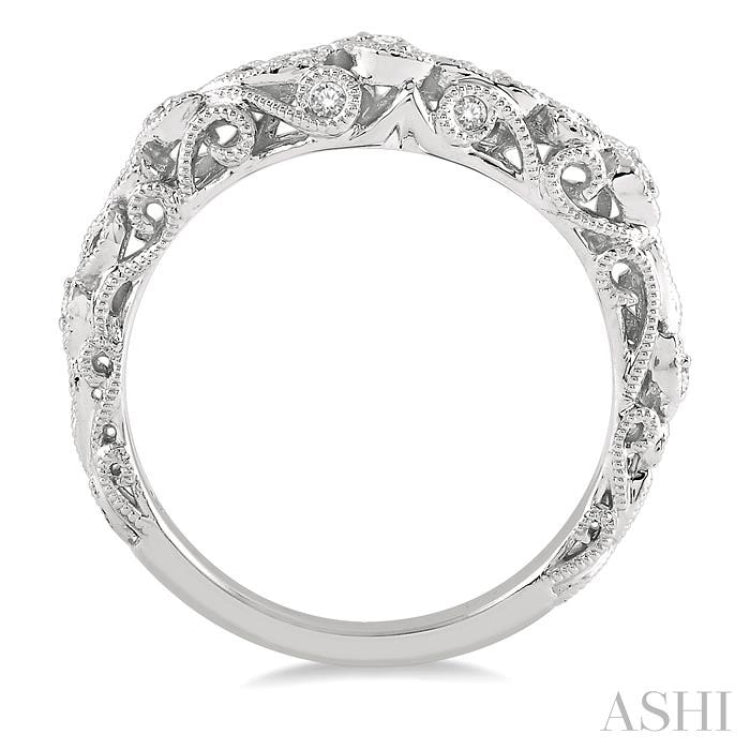 1/6 Ctw Lattice Leaf and Circular Motif Round Cut Diamond Wedding Band in 14K White Gold