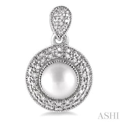 6x6 MM Cultured Pearls and 1/20 Ctw Single Cut Diamond Earrings in Sterling Silver