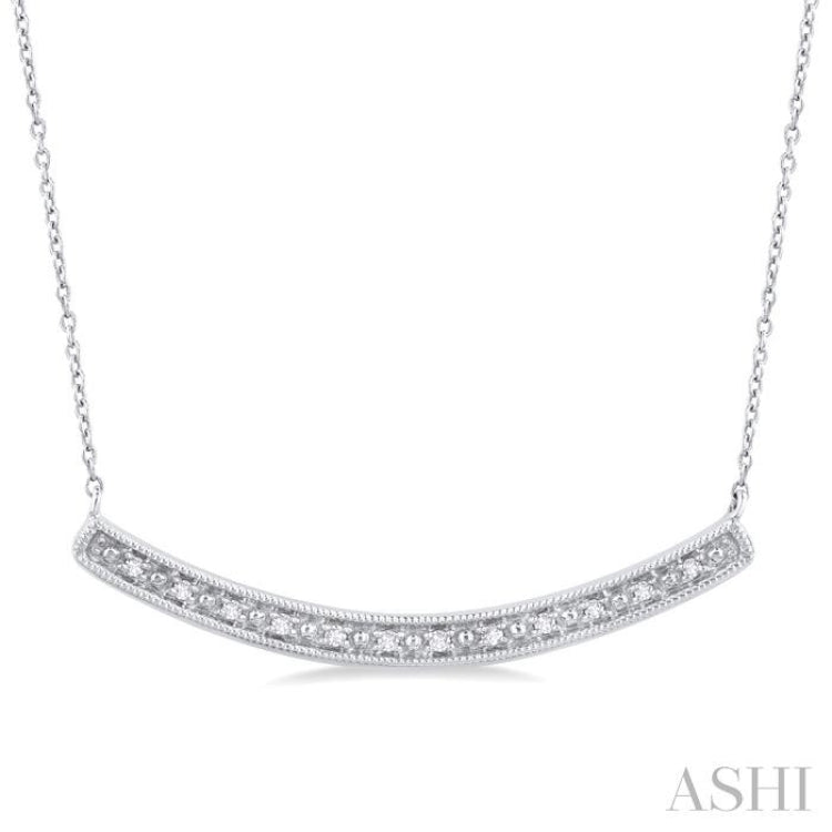 1/20 Ctw Single Cut Diamond Curved Bar Pendant With Chain in Sterling Silver