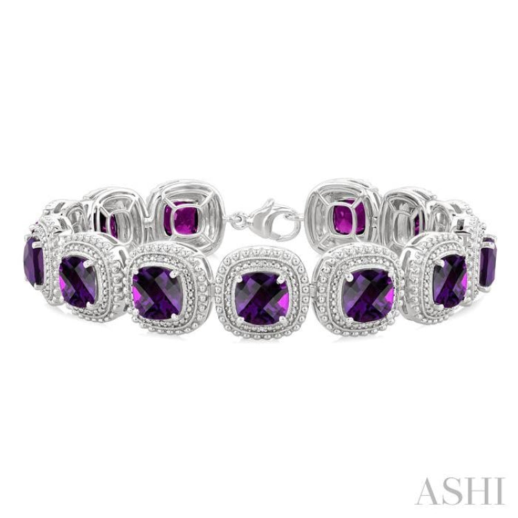 7 MM Oval Shape Amethyst and 1/10 Ctw Single Cut Diamond Semi-Precious Bracelet in Sterling Silver