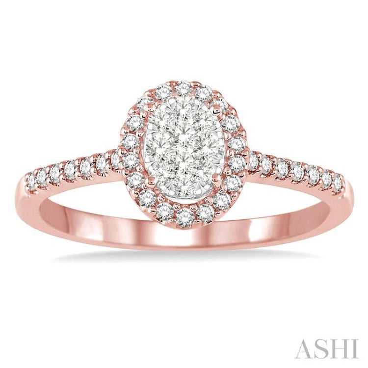 1/3 ctw Oval Shape Diamond Lovebright Ring in 14K Rose and White Gold