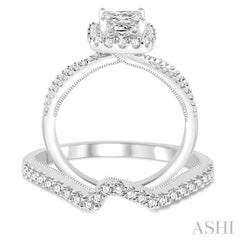5/8 ctw Diamond Wedding Set with 1/2 ctw Princess Cut Engagement Ring and 1/6 ctw Wedding Band in 14K White Gold