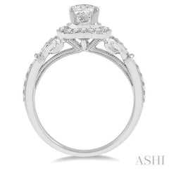 1/3 Ctw Lattice Oval Shape Semi-Mount Round Cut Diamond Engagement Ring in 14K White Gold