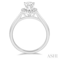 1/10 ctw Round Cut Diamond Halo Semi Mount Engagement Ring in 14K White Gold
