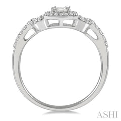 3/8 ctw Interlocked Octagonal Halo Baguette and Round Cut Diamond Fusion Ring in 14K White Gold