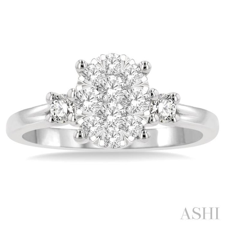 5/8 Ctw Oval Shape Lovebright Round Cut Diamond Engagement Ring in 14K White Gold