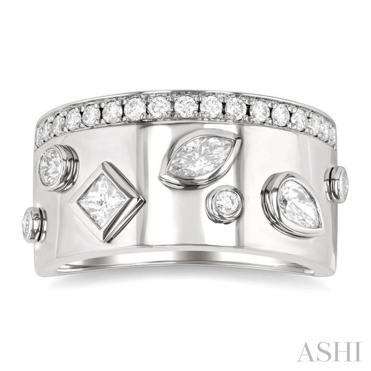 3/4 Ctw Mixed Diamond Cut Fashion Wide Band in 14K White Gold