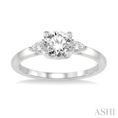1/5 Ctw Round Center Pear Cut Diamond Semi-Mount Engagement Ring in 14K White Gold