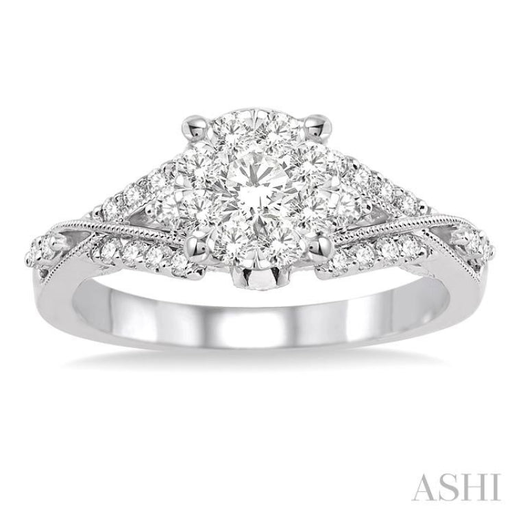 5/8 ctw Round Cut Diamond Lovebright Engagement Ring in 14K White Gold