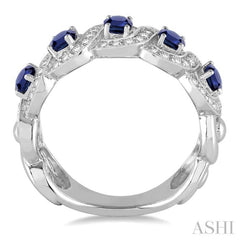4x3 MM Oval Cut Sapphire and 1/2 ctw Round Cut Diamond Precious Ring in 14K White Gold