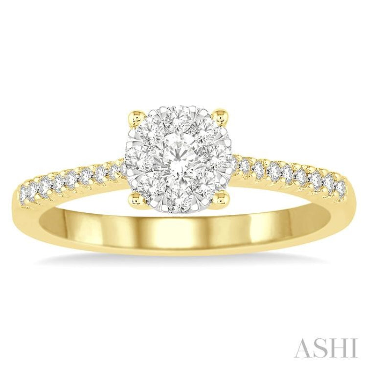 3/8 ctw Round Shape Diamond Lovebright Ring in 14K Yellow and White Gold