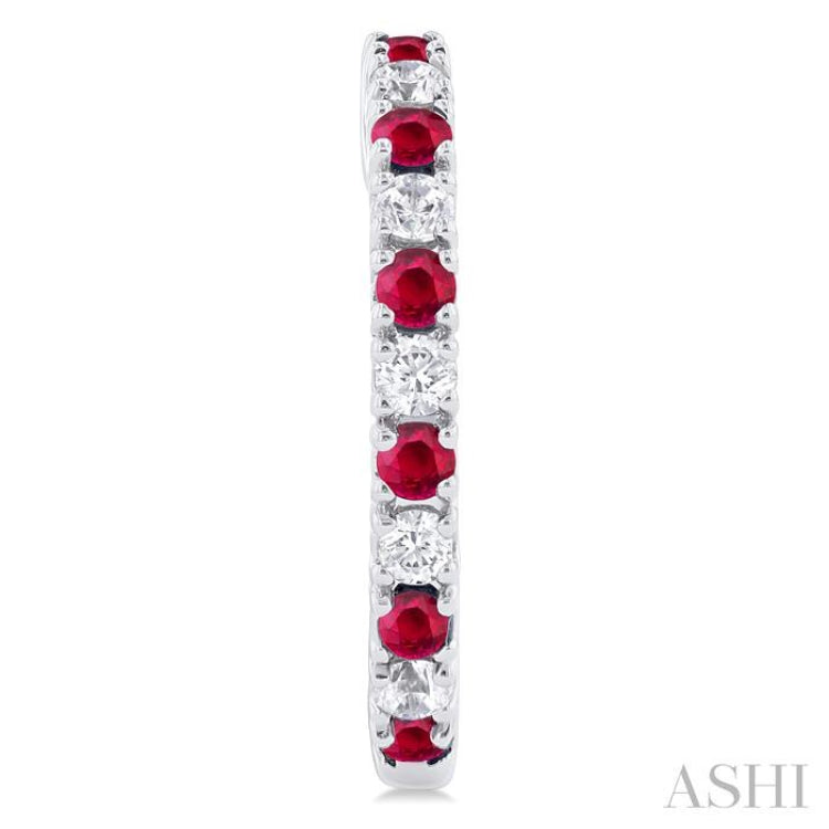 1.80 MM Round Shape Ruby and 1/4 ctw Round Cut Diamond Precious Hoop Earring in 10K White Gold