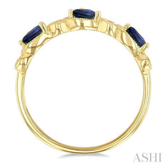 4x3 MM Pear Cut Sapphire and 1/10 Ctw Lattice Round Cut Diamond Precious Band in 14K Yellow Gold
