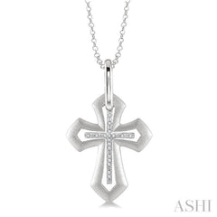 1/20 Ctw Single Cut Diamond Cross Pendant with Chain in Sterling Silver