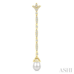 9X7 MM Marquise Link Teardrop Cultured Pearl and 1/2 Ctw Round Cut Diamond Long Earrings in 14K Yellow Gold