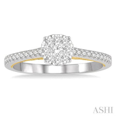 3/8 ctw Circular Mount Lovebright Round Cut Diamond Ring in 14K White and Yellow Gold