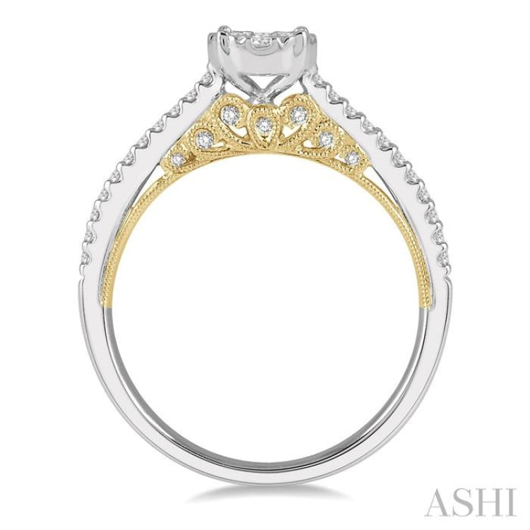 3/8 ctw Circular Mount Lovebright Round Cut Diamond Ring in 14K White and Yellow Gold