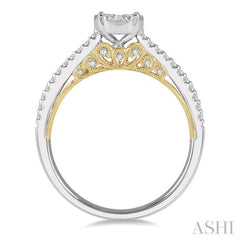 3/8 ctw Circular Mount Lovebright Round Cut Diamond Ring in 14K White and Yellow Gold
