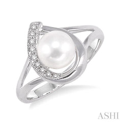 6.5 MM Cultured Pearl and 1/20 ctw Single Cut Diamond Ring in Sterling Silver