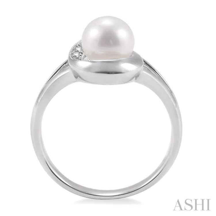 6.5 MM Cultured Pearl and 1/20 ctw Single Cut Diamond Ring in Sterling Silver