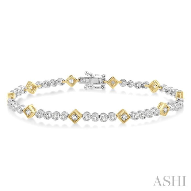 1 1/2 ctw Round & Diamond Mount Round Cut Diamond Bracelet in 14K White and Yellow Gold