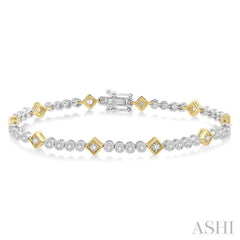 1 1/2 ctw Round & Diamond Mount Round Cut Diamond Bracelet in 14K White and Yellow Gold