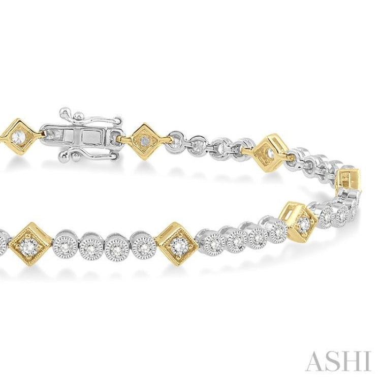 1 1/2 ctw Round & Diamond Mount Round Cut Diamond Bracelet in 14K White and Yellow Gold