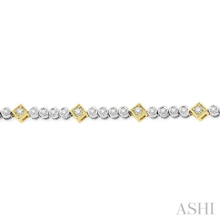 1 1/2 ctw Round & Diamond Mount Round Cut Diamond Bracelet in 14K White and Yellow Gold