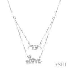 1/6 Ctw Mom & Love Carved Round Cut Diamond Layered Necklace With Link Chain in 10K White Gold