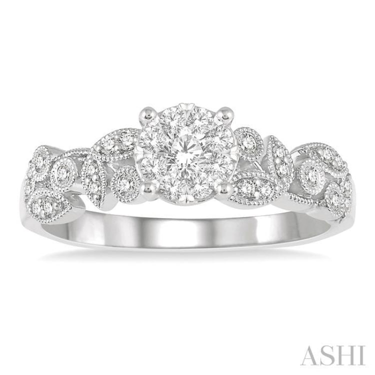 3/8 ctw Round Cut Diamond Lovebright Engagement Ring in 14K White Gold