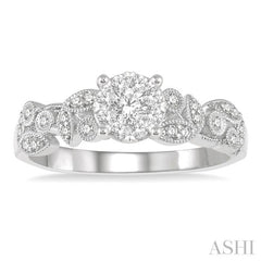 3/8 ctw Round Cut Diamond Lovebright Engagement Ring in 14K White Gold