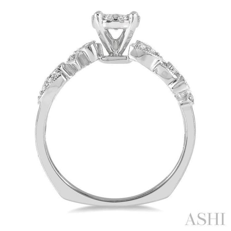 3/8 ctw Round Cut Diamond Lovebright Engagement Ring in 14K White Gold