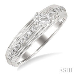 1/3 Ctw Textured Shank Tilted Pear and Round Cut Diamond Fashion Band in 14K White Gold