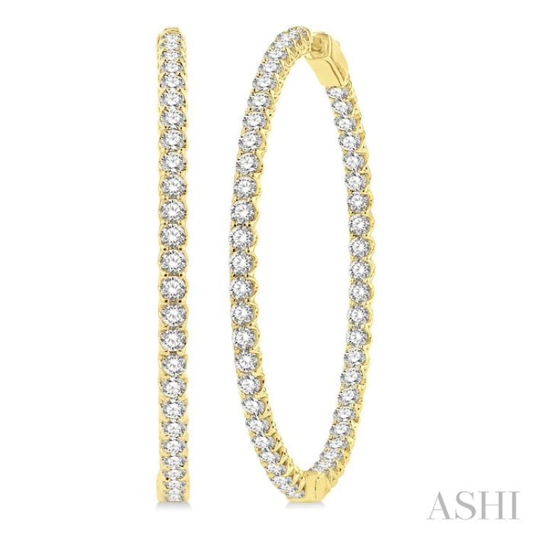 5 ctw Inside-Out Round Cut Diamond 1 3/4 Inch Hoop Earrings in 14K Yellow Gold