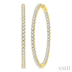 5 ctw Inside-Out Round Cut Diamond 1 3/4 Inch Hoop Earrings in 14K Yellow Gold
