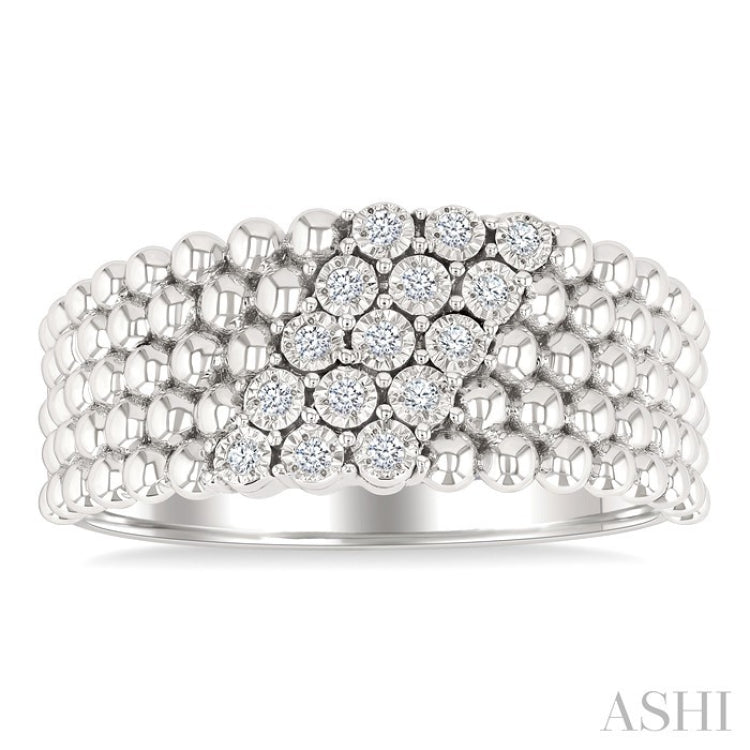 1/10 Ctw Bold Ball Bead and Slanted Round Cut Bead Bijoux Diamond Fashion Ring in Sterling Silver