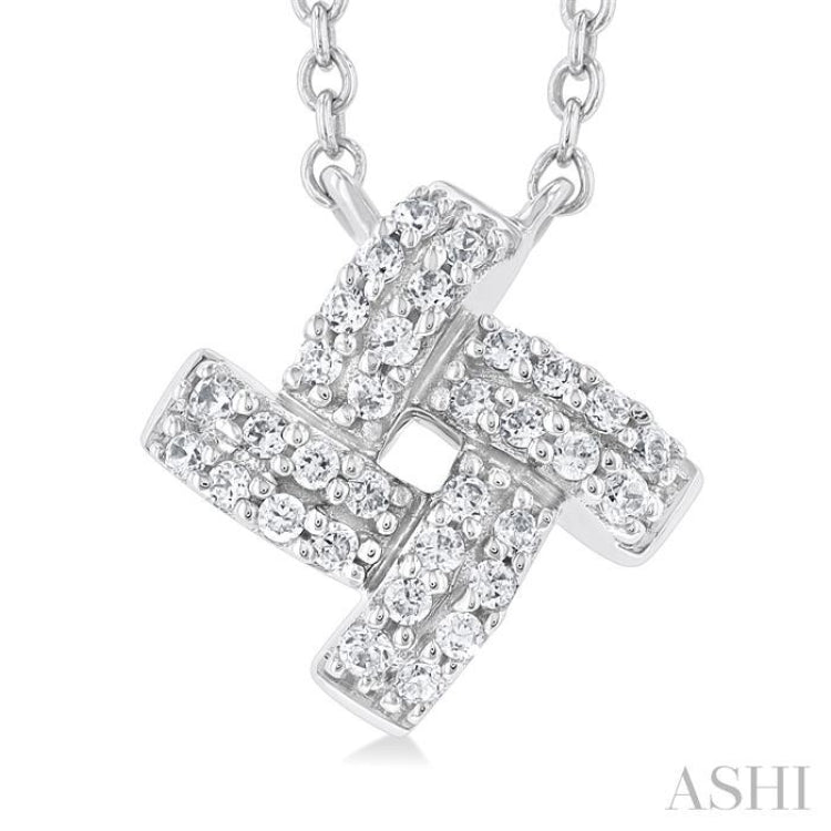 1/8 Ctw Petite Pinwheel Round Cut Diamond Fashion Pendant With Chain in 10K White Gold