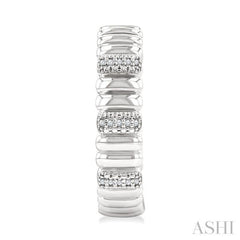 1/10 Ctw Wide Ribbed Plain Polished and Round Cut Diamond Pirouette Bold Fashion Hoop Earrings in Sterling Silver