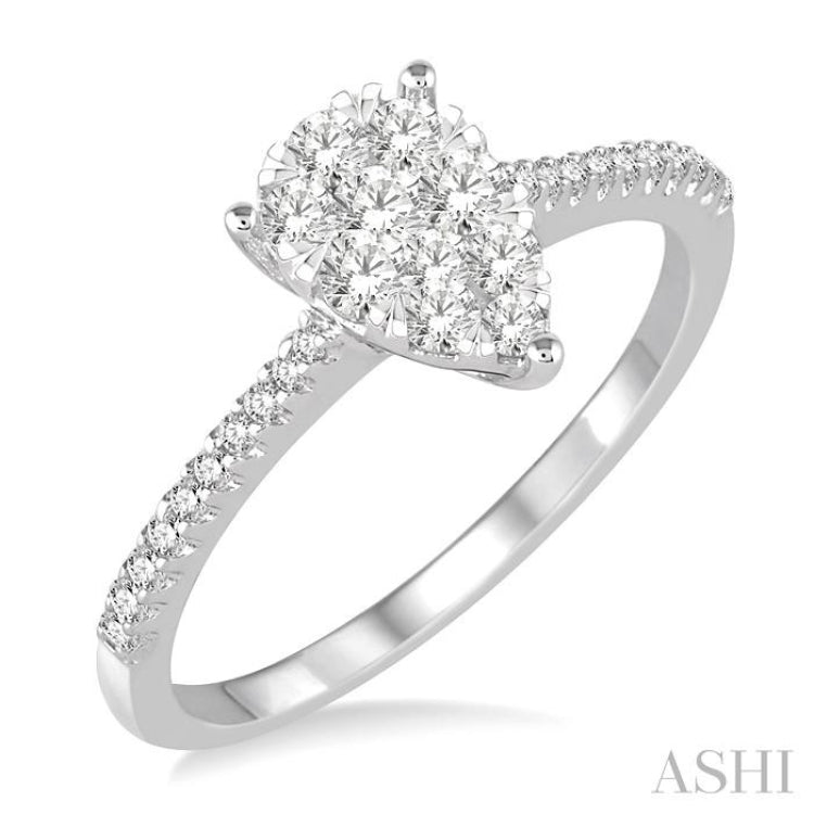 1/2 Ctw Pear Shape Diamond Lovebright Ring in 14K White Gold
